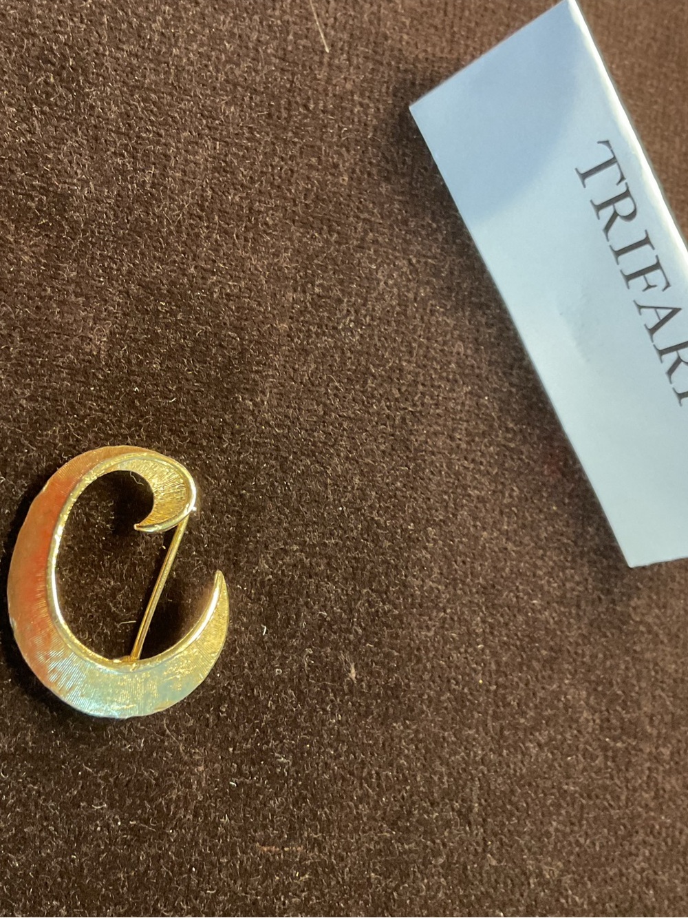 Trifari Gold-Tone Crescent C Pin Brooch